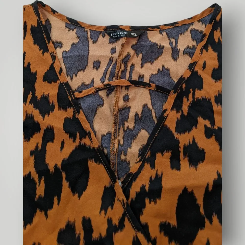 Shein CURVE Women's PLUS 3XL Leopard Print STRETCH Lightweight Blouse Top - Picture 4 of 13